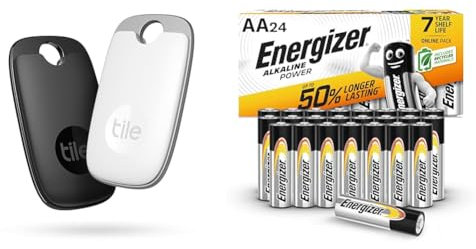 Tile Pro (2022) Bluetooth Item Finder, 2 Pack, 120m finding range, works with Alexa and Google Smart Home & Energizer AA Batteries, Alkaline Power, 24 Pack, Double A Battery Pack - Amazon Exclusive