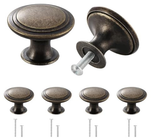 Misuyue 4pcs Vintage Drawer Knobs - Antique Bronze, Round, 30mm Aluminum Alloy Wardrobe Knobs