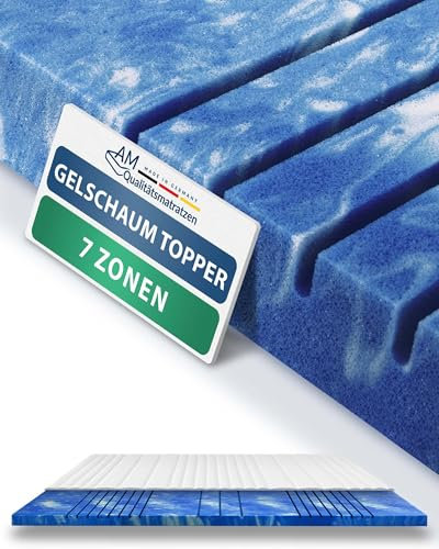 AM Qualitätsmatratzen 7 Zonen Deluxe Gel Topper 90x210cm RG50 - Made in Germany - Atmungsaktiver Gelschaum Topper 90x210-8cm - Kühlende Matratzenauflage mit Lyocell Bezug und Anti-Rutsch Funktion