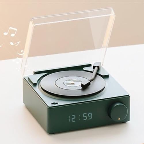 KKPLZZ Turntable Bluetooth Speaker 3 Modes Sound Stereo HiFi Speaker Turntable Portable Wireless Alarm Clock for Bedroom (Green)