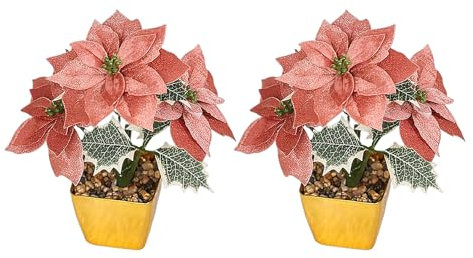 UIYIHIF 2er-Pack Künstliche Weihnachtssterne, Künstliche Weihnachtssterne, Pflanzen in Töpfen, Weihnachtsblumendekorationen für Veranda, Garten, Zuhause, Weihnachtsdekorationen (D)