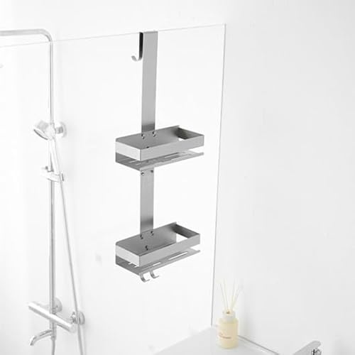 Hiendure Duschregal mit 2 Ebenen, Duschregal, Duschregal, Hängeregal ohne Bohren, gebürstetes Nickel, Edelstahl, Duschregal für Badezimmer
