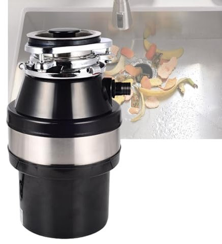 LXIXMQWT Tritatutto for Rifiuti Alimentari da Cucina sotto Il Lavello, 3/4 HP, 2800 Giri/min, Tritatutto for Cucina Domestica, con Copertura Antispruzzo/Protezione da Sovraccarico(Black)