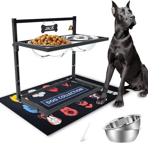 Gamelles surélevées pour chiens de grande taille et chiens de très grande taille, support de gamelle surélevée réglable en hauteur avec deux gamelles de 3 000 ml (13 à 14 tasses) en acier inoxydable