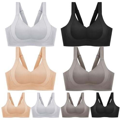 Nbzsmlkn Blanbutton Wire-Free Non-Marking Skin-Friendly Push-Up Bra,Women V Neck Full Coverage Seamless Plus Size Bras,Push Up Wireless Bras for Women with Support and Lift (Mix,3XL)