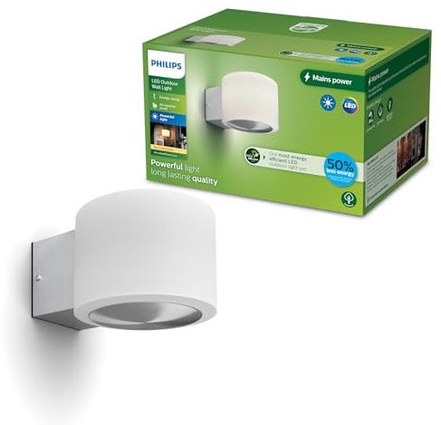 PHILIPS Otis ultraeffiziente Wandleuchte für den Außenbereich, 2700K warmweißes Licht, 800 Lumen, Edelstahl