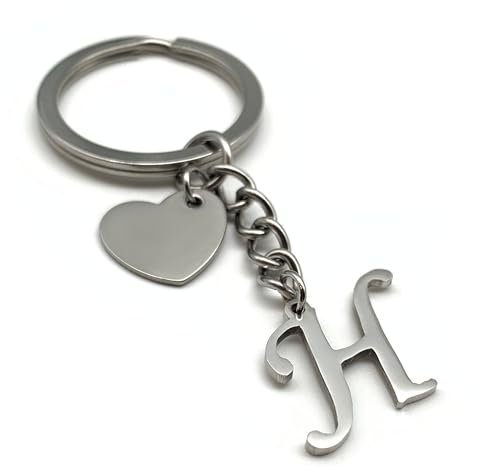 Schlüsselanhänger Buchstabe mit Herz | A-Z Buchstaben | Handmade Edelstahl Anhänger | Name Initiale Geschenk Partner Freund Freundin (H)