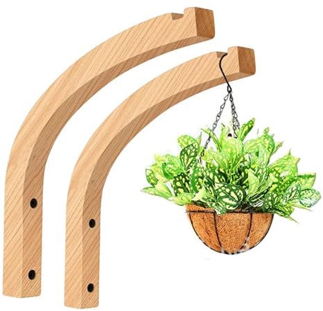 Kaxich 2 Pack Hanging Plant Hook, Wooden Wall Hooks Plant Hangers Indoor for Plants, Lanterns, Pot, Wind Chimes, Planter and Hanging Baskets