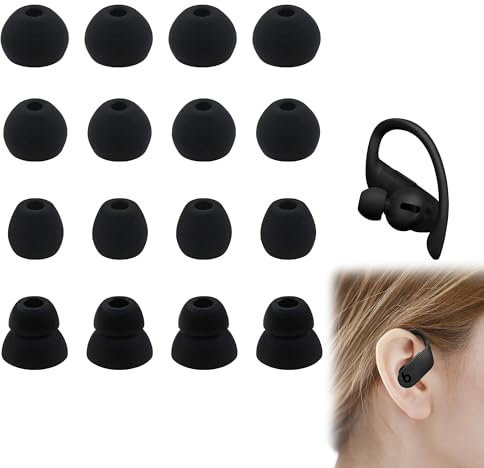 16PCS Earbuds Replacement Tips for Beats Soft and Flexible Ear Bud Tips for Powerbeats Pro Ear Tips Silicone Noise Reduce Headphone Buds Tips for Powerbeats Compatible with Beats Fit Pro (Black)