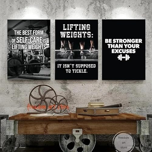 Gym Motivation Muskel Mann Bodybuilding Fitness Stärke Langhantel Poster Druck Leinwand Malerei Wand Kunst Bild Für Home Gym Decor 40X50Cmx3Pcs Kein Rahmen