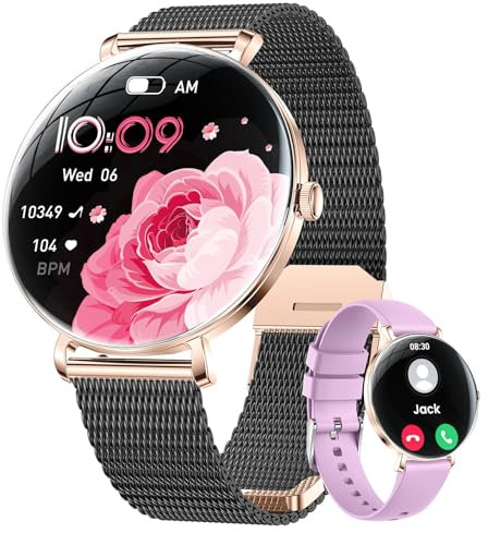 SUNKTA Montre Connectée Femme Minimaliste Léger avec 1.43'' Écran Courbé AMOLED Appels Podómetro 100+ Modes Sportifs 5ATM Imperméable Android iOS Smartwatch Femme