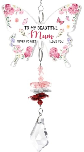 Funnli Gifts for Mum, Butterfly Acrylic Crystal Suncatcher Presents for Mummy on Birthday Mothers Day from Daughter Son Children, Mum Grave Memorial Ornaments