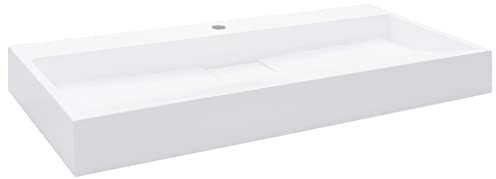 Snsowed Lavabo, Lavabo sobre Encimera, Lavabo Baño, Muebles De Baño, Mueble Lavabo, 100x46x11 cm Resina Mineral/mármol Blanco
