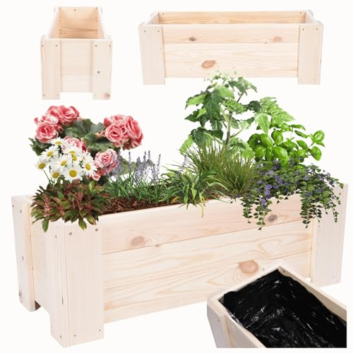 MODO24 Pflanzkübel Holzkübel Pflanzkasten Kiefer30x60x33 cm, Natur | Wetterfester Pflanzkasten & Blumenkasten aus Kiefernholz, Stabile Pflanzbox für Outdoor, Garten, Terrasse & Balkon
