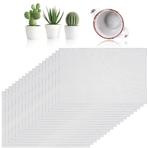 XLIUAX 18 Pcs Mesh for Plant Pots, Terrarium Mesh Flower Pot Hole Pad Bonsai Pots Polyester Nets Keep Soil from Flowing Away Drainage for Bonsai Prevent Soil Leakage Plants Screen Bottom Grid Mat