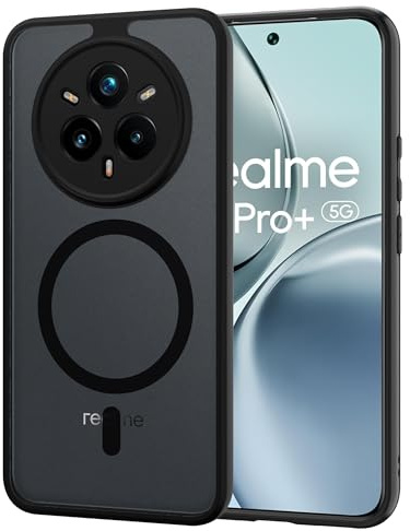 AOMYKE für Realme 14 Pro Plus 5G Hülle Magnetisch, Handyhülle für Realme 14 Pro Plus 5G [Kompatibel mit MagSafe] Transluzente Matte Anti-Fingerabdruck Kratzfeste PC Rückseite + TPU Bumper, Schwarz