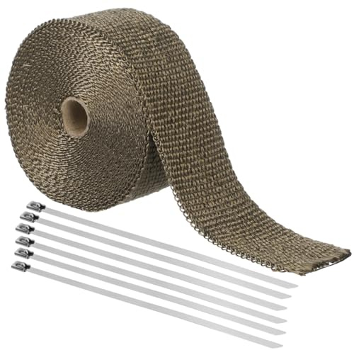 Tofficu Hitzeschutzband Auspuff Für Motorrad 10 m X 50 mm Fiberglas Abgaswärmewickelrolle Mit 6 Edelstahlbindern Zur Hitzereduzierung Schutz Für Schlauch Fahrer Und Mechaniker
