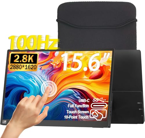 Monitor portátil de 2.5 K 100 Hz, visualización táctil QHD de 15.6 pulgadas 2880 x 1620 300 Nits 100% sRGB IPS Monitor de juegos con VESA HDR FreeSync Cuidado de los ojos USB-C HDMI Externa segunda