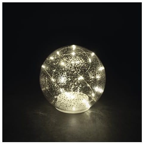 EMOS - LED Glaskugel mit Lichterkette - Tischdekoration aus Glas mit 20 LEDs, Warmweiß, ⌀ 15 cm - 6/18h Timer, batteriebetrieben (3x AA) - Lebensdauer 10000 Stunden - für Innenbereich - Silbereffekt