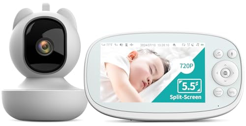 VIZOLINK Babyphone mit Kamera, 5,5 Zoll 1080P IPS Baby Monitor mit 5000mAh Batterie, Mobile Tracking, Sicherheitsalarm, HD Nachtsicht, VOX-Modus, 5X Zoom, 2 Wege Audio, Temperaturanzeige, 32GB TF-Card