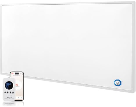 Behaglich Infrarotheizung 800W mit Thermostat, Infrarotheizung Wandmontage | WLAN, Fernbedienung, Energiesparende Elektroheizung mit Überhitzungsschutz, Wochenzeitschaltuhr, 0dB, TÜV, 10 Jahre Garantie