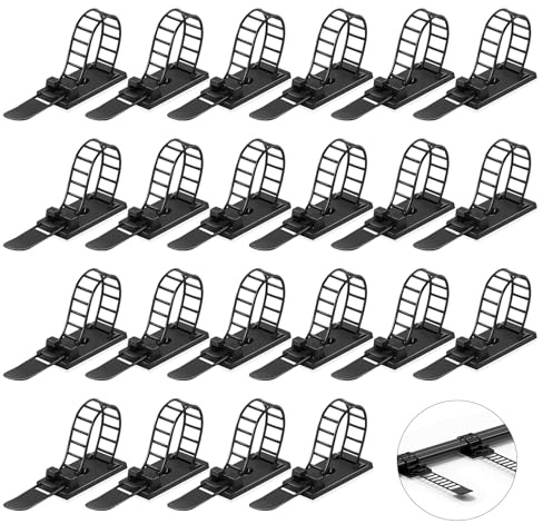 60 Pcs Black Cable Clips Self Adhesive Cable Holder ClipsCable Management Clips, Reusable Adjustable Zip TiesCable Tie Holders for Home Office Desk Organizer