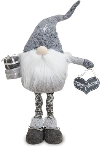 matches21 Großer Weihnachtswichtel als XXL Deko Figur zu Weihnachten - Wichtel in 70 cm als Weihnachtsdeko für innen - Zwerg in grau als skandinavische Weihnachtsdekoration