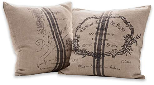 Loberon Kissenhülle 2er Set Jourdain, nostalgische französische Drucke, Elegante Schriftzüge, Kissenbezug, Wohn-Accessoires, Wohntextilien, Leinen, Perlmutt, leinen