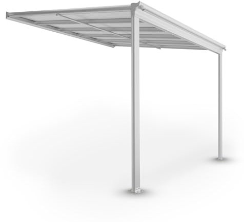 Juskys Terrassenüberdachung Borneo 3x3 m — Sonnenschutz aus Aluminium mit transparenten Doppelstegplatten — Terrassendach zur Wandmontage in Weiß