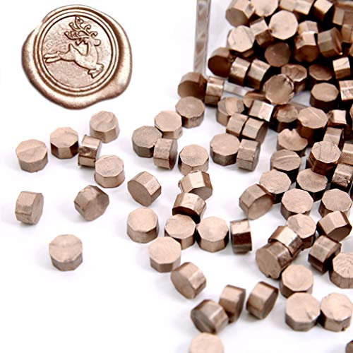 UNIQOOO 180 Pcs Metallic Champagne Gold Box Sealing Wax Beads Nuggets for Wax Seal Stamp, Great for Embellishment of Cards Envelope, Wedding Invitation, Wine Package, Xmas Gift Wrapping