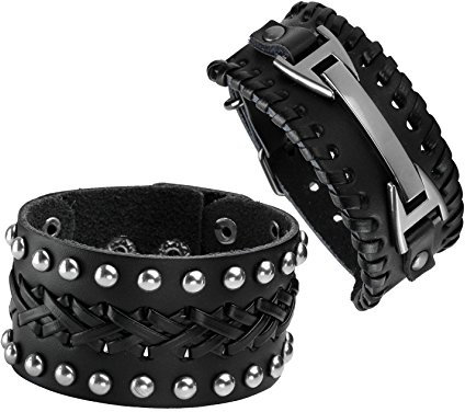 MILAKOO Black & Brown Armband Manschette Gürtel Armband Armreif Leder Seil schwarz Punk Rock Armband 6-8 