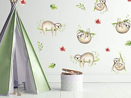 GRAZDesign Wandtattoo Kinderzimmer Babyzimmer Junge Baby | Faultiere | Wanddeko Wandsticker Tiere grün Jungen | Wandaufkleber selbstklebend als Set Größe 57x80cm