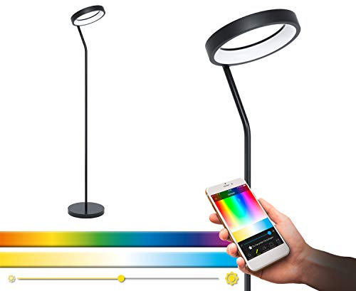 EGLO connect LED Stehlampe Marghera-C, 1 flammige Stehleuchte aus Stahl und Kunststoff in Schwarz, Weiß, Farbtemperaturwechsel (warm, neutral, kalt), RGB, dimmbar, Lampe mit Tritt-Schalter