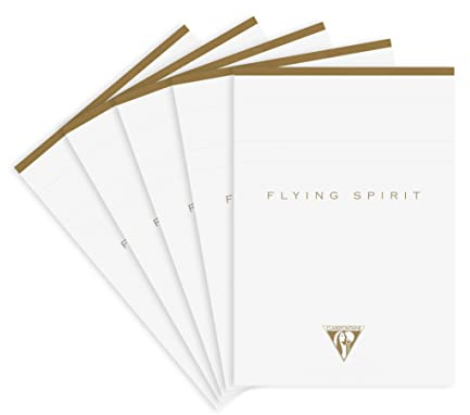 Clairefontaine 102636C - Packung mit 5 Blöcke Flying Spirit, kopfseitig geleimt, DIN A5 70 Blatt abtrennbar, liniert, Schwarz Motiven sortiert, 1 Pack