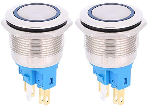 Interruptor de botón de pestillo de acero inoxidable de 2 piezas 22 mm, botón momentáneo pulsador de metal DC12-24V IP65 impermeable para lámpara de coche timbre interior exterior