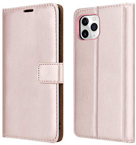 For Apple iPhone 12 Mini Leather Phone Case, Magnetic Closure Full Protection Book Design, Wallet Case Cover [Card Slots] and [Kickstand] For Apple iPhone 12 Mini (5.4) - Rose Gold