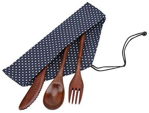 Holzbesteck Set, Löffel Gabeln Messer, Küchengeschirr Utensilien für Abendessen