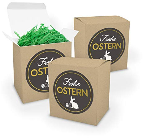 itenga 3X Osternest aus Kraftkarton Osternester Geschenkverpackung Papier mit Ostergras und hochwertigen Aufkleber in Gold schwarz mit Osterhase