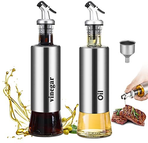 95Street Bottiglia Di Olio,2pack 300ML Bottiglia di Aceto Dispenser Di Olio/Aceto,Dispenser Olio d'oliva Bottiglia Di Olio di Vetro In Acciaio Inox per Cottura,Griglie