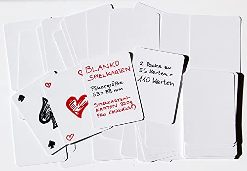 Weiße Leere Spielkarten/Blanko Spielkarten, Spielkartenkarton (320 Gramm), Poker Größe (63 x 88 mm) (Vorderseite weiß - Rückseite weiß, 110 Karten)