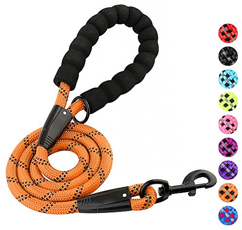 Plutus Pet Heavy Duty Rope Dog Lead With Comfortable Padded Handle, Reflective Strong Sturdy 120 150 180CM Dog Lead For Small Medium Large Dogs(4FT/120CM Orange)