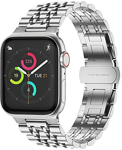 Tasikar Compatible avec Bracelet Apple Watch 49mm 46mm 45mm 44mm 42mm,Bracelet de Montre de Remplacement en Acier Inoxydable Métal Bande Compatible pour iWatch Ultra Série 10 9 8 7 6 5 4 3 SE (Argent)