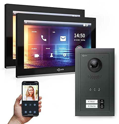Goliath Hybrid | IP | Full-HD Video Türsprechanlage | App | 2-Fam | 2 x Full-Touchscreen 10 | Aluminium Unterputz Türstation | + Feedback Modul | 180° Ultra-Weitwinkel | AV-IPS-633