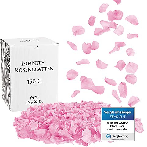 Mia Milano Rosenblätter Rosa getrocknet I 150 g Echte Rosenblüten - Konservierte Blütenblätter (3 Jahre haltbar) Romantisches Geschenk für Frauen mit Rosenduft