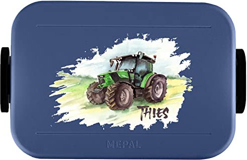 EZYshirt® Traktor mit Wunschnamen | Trecker Aufdruck Personalisierte Lunchbox mit Bento-Einsatz