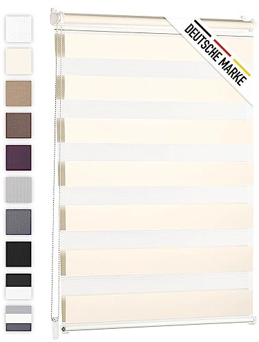 Blumtal Doppelrollo 60 x 155-195cm - Klemmfix Rollo, Rollos für Fenster ohne Bohren, Klemmrollo für Fenster & Türen, Seitenzugrollo, Elfenbein