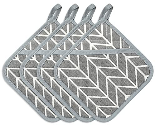 4er Set Topflappen Baumwolle, Topflappen Ofen Handschuhe Set aus Recycelter Baumwolle Gefüllt Waschbare Schutzlappen Kochen Backen Küchenzubehör für Öfen, Kuche Backen 17x17 cm (Grau)