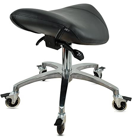 VAKON SALON - Sattelhocker mit Neigung, Sattelstuhl, Rollhocker höhenverstellbar von 50-65 cm, Drehhocker, Praxishocker, Bürohocker, Arbeitshocker