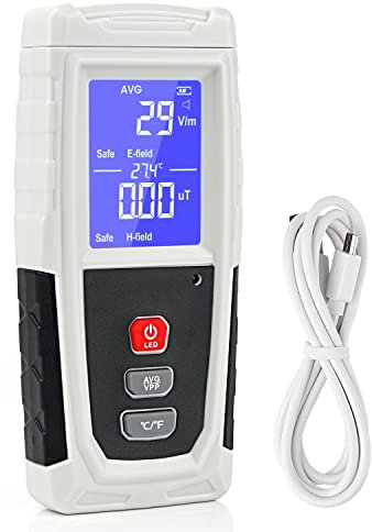 EMF Messgerät, Tragbarer Digitaler Elektrosmog & Radioaktivität messgerät, wiederaufladbare Geisterjagdausrüstung, tragbarer EMF Detektor für Zuhause/im Freien, LED Licht und Tonalarm Grau