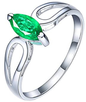 Verlobungsring Frau, Ring aus 18 Karat Weißgold Blattform Labor Erstellt Smaragd 0.5ct Größe 52 (16.6)